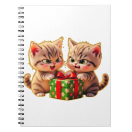 Caderno Espiral **Cute Kittens Fighting Over a Gift – Funny Christ