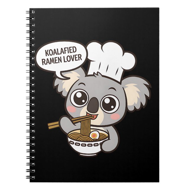 Caderno Espiral Cute Koala curtindo Ramen (Frente)