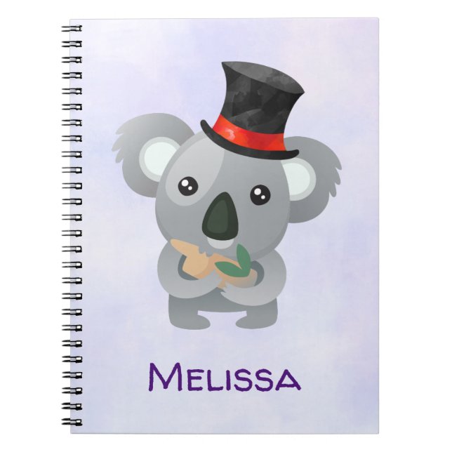 Caderno Espiral Cute Koala em um Black Top Hat Custom (Frente)
