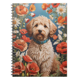 Caderno Espiral Cute Labradoodle Daisy E Poppy Flower