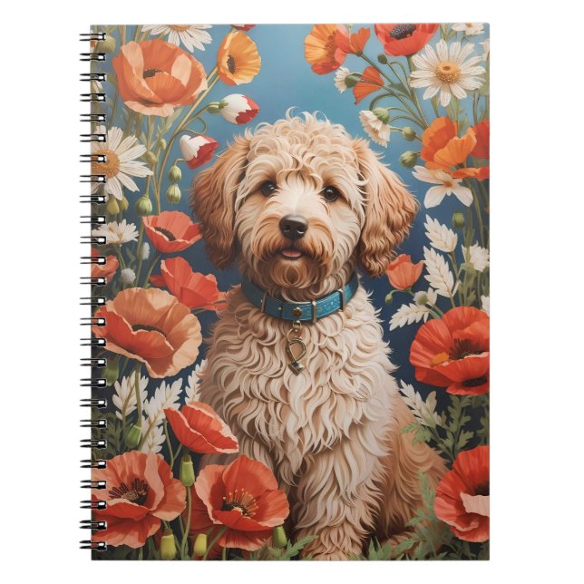 Caderno Espiral Cute Labradoodle Daisy E Poppy Flower (Frente)