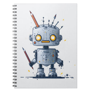 Caderno Espiral cute little robot IA and books 2