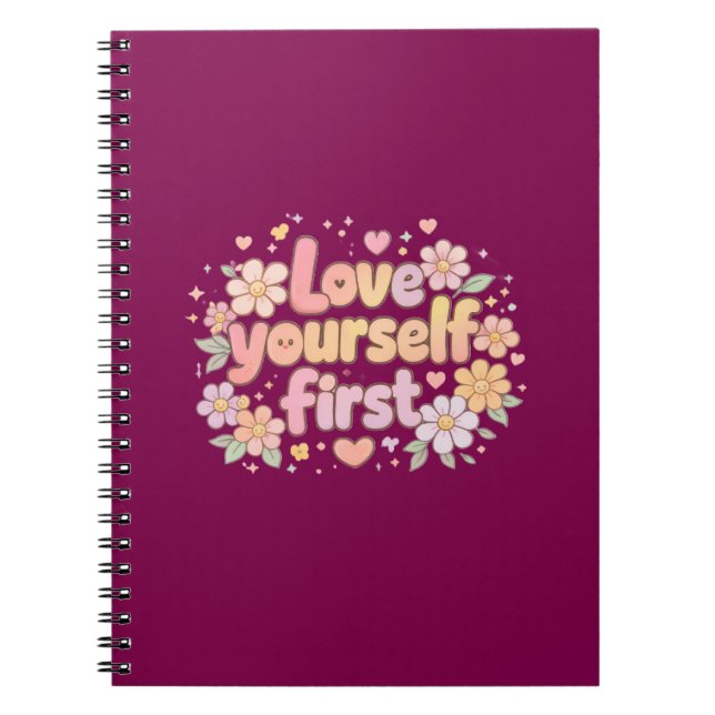 Caderno Espiral Cute Love Yourself Floral Quote Design | Gift Bag (Frente)