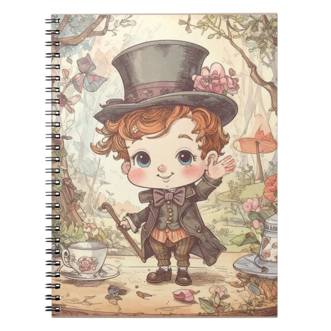 Caderno Espiral Cute Mad Hatter Whimsical Wonderland Woodland Art (Frente)