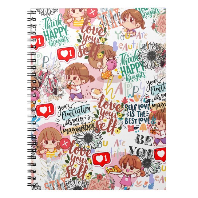 Caderno Espiral Cute Motivational – Positive Quote Kawaii  (Frente)