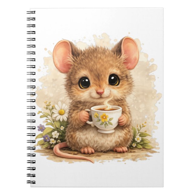 Caderno Espiral Cute Mouse Tea Spiral Notebook Kawaii (Frente)
