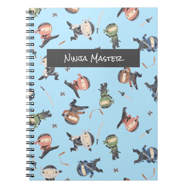 Caderno Espiral Cute Ninja Warrior - Kids Nome Personalizado (Frente)