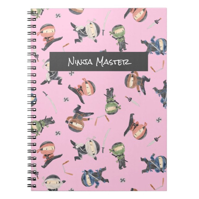 Caderno Espiral Cute Ninja Warrior - Kids Nome Personalizado (Frente)