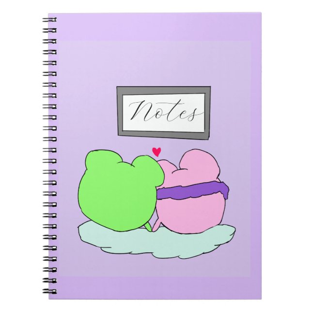 Caderno Espiral Cute notas de rã roxa (Frente)