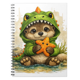 Caderno Espiral Cute Otter Dino Costume Kawaii Notebook