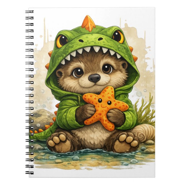 Caderno Espiral Cute Otter Dino Costume Kawaii Notebook (Frente)