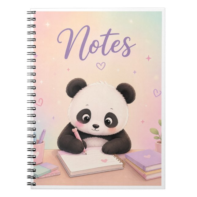 Caderno Espiral Cute Panda Notes – Bloco de Notas de Estudo Pastel (Frente)