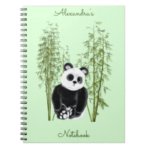 Caderno Espiral Cute Panda Sentado em Bambu