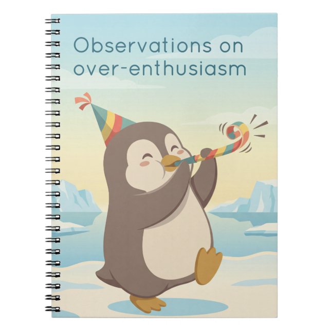 Caderno Espiral Cute Party Penguin | Observation Dry Humour Custom (Frente)