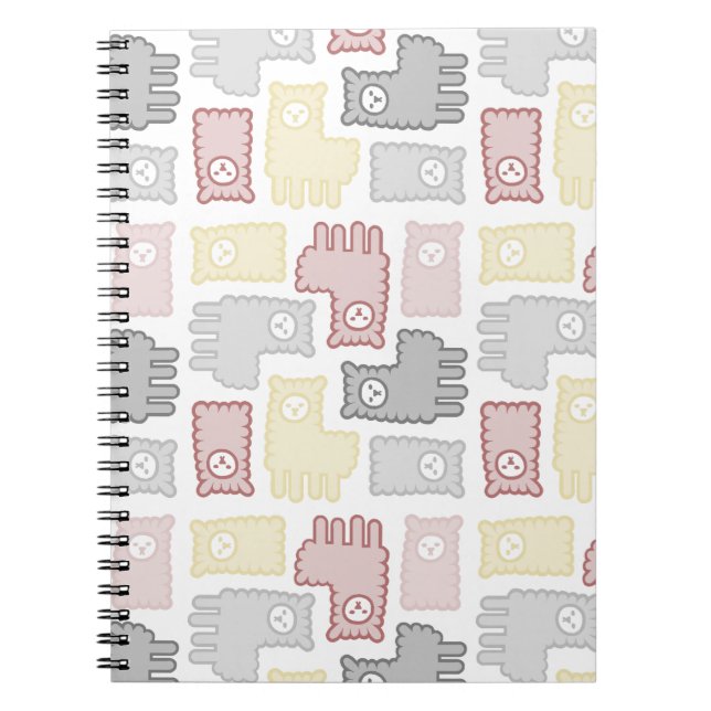 Caderno Espiral Cute Pastel Llama Puzzle Pattern (Frente)