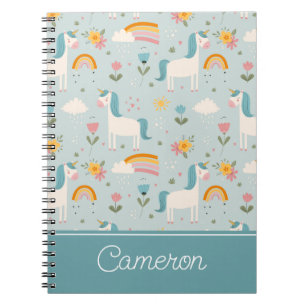 Caderno Espiral Cute pastel Rainbow Unicorn Pattern