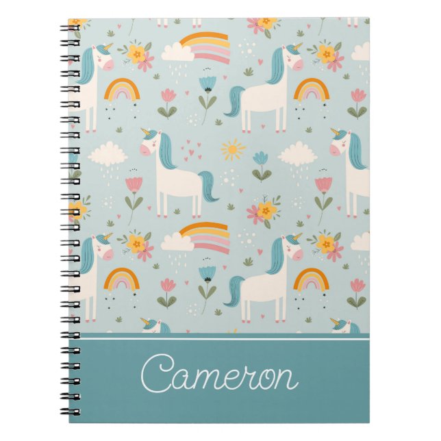 Caderno Espiral Cute pastel Rainbow Unicorn Pattern (Frente)