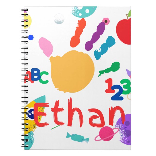 Caderno Espiral Cute Personalizado ABC Mão Pintada 123 Criança (Frente)