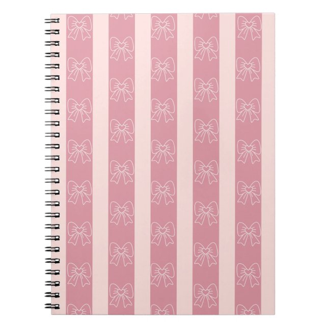 Caderno Espiral Cute Pink Bow Stripe Pattern – Girly Aesthetic (Frente)