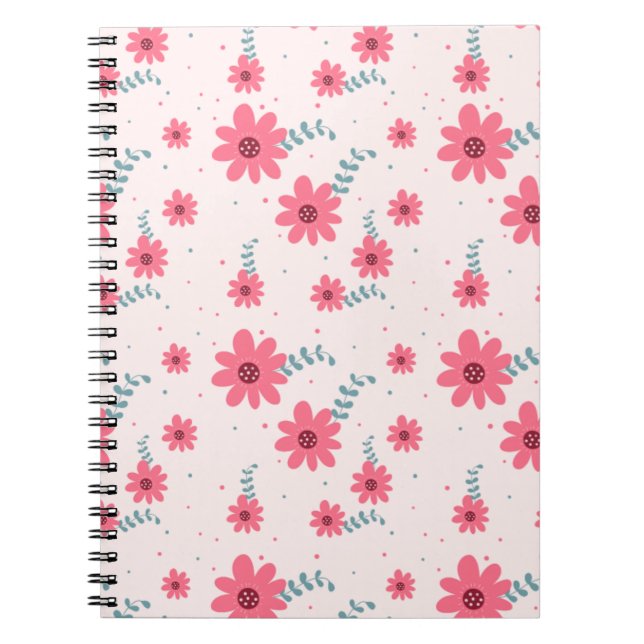 Caderno Espiral Cute Pink Floral Pattern | Daisy Flower Aesthetic  (Frente)