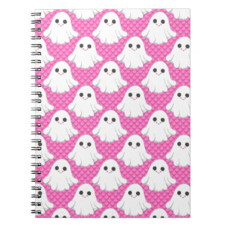 Caderno Espiral Cute Pink Ghost Pattern Kawaii Halloween Spiral