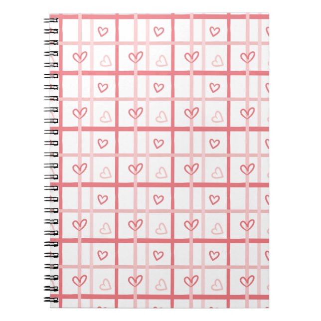 Caderno Espiral Cute Pink Heart Grid Pattern (Frente)