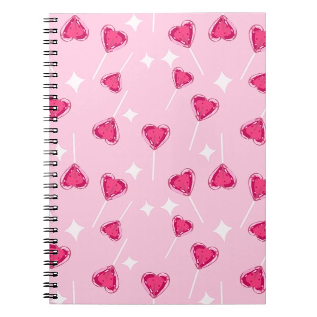 Caderno Espiral Cute Pink Heart Lollipop Seamless Pattern (Frente)
