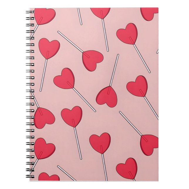 Caderno Espiral Cute Pink Heart Lollipops Seamless Pattern (Frente)
