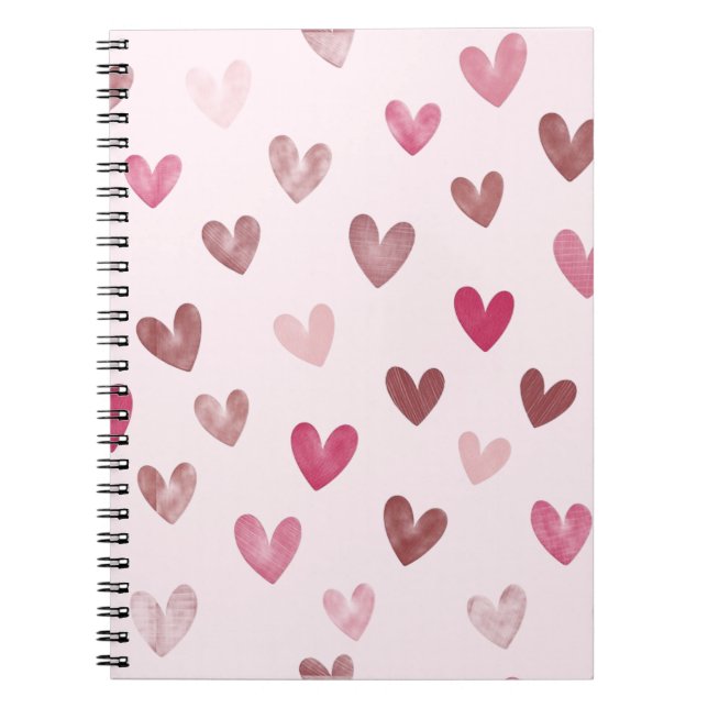 Caderno Espiral Cute Pink Heart Pattern – Romantic &Stylish Design (Frente)