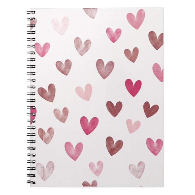 Caderno Espiral Cute Pink Heart Pattern – Romantic &Stylish Design (Frente)