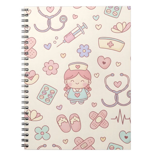 Caderno Espiral Cute Pink Nurse Medical Notebook (Frente)