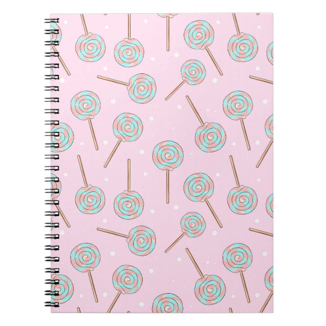Caderno Espiral Cute Pink Pastel Lollipop Seamless Pattern (Frente)