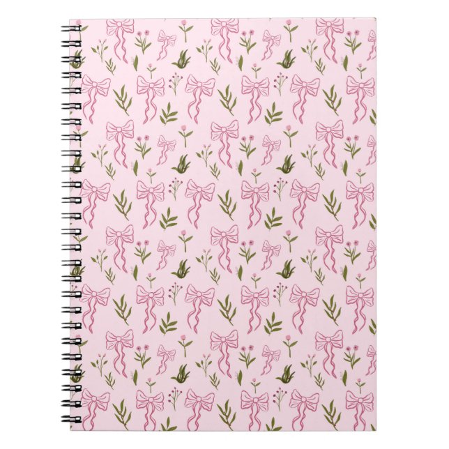 Caderno Espiral Cute Pink Ribbon Floral Seamless Pattern (Frente)