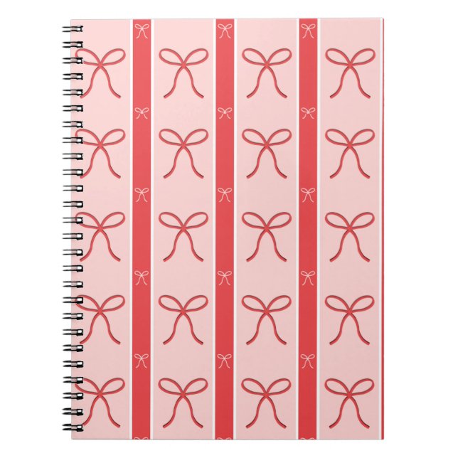 Caderno Espiral Cute Pink Ribbon Striped Pattern (Frente)