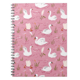 Caderno Espiral Cute Pink Swan Seamless Pattern