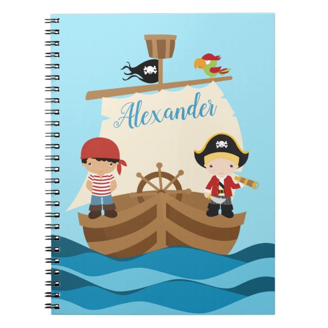 Caderno Espiral Cute Pirate Boys E Um Grande Nome Personalizado De (Frente)