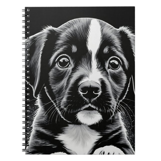 Caderno Espiral Cute Puppy - Black and White Design - Notebook (Frente)
