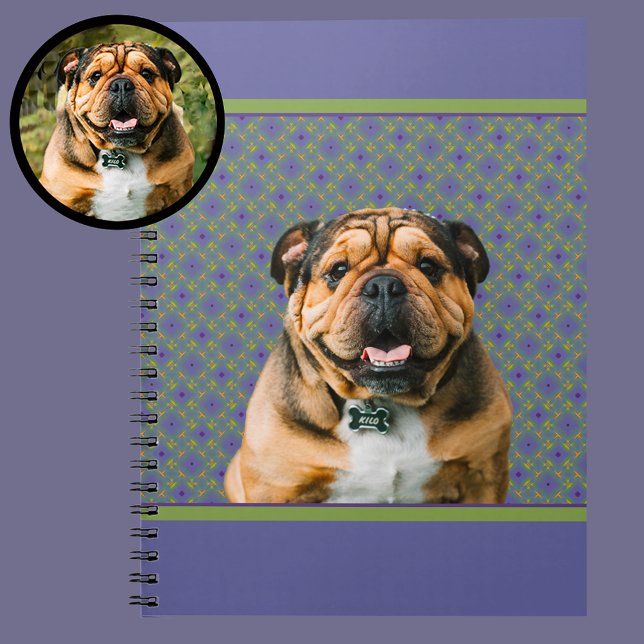Caderno Espiral Cute Purple Modern Photo Gift for Puppy Dog Mom (Criador carregado)