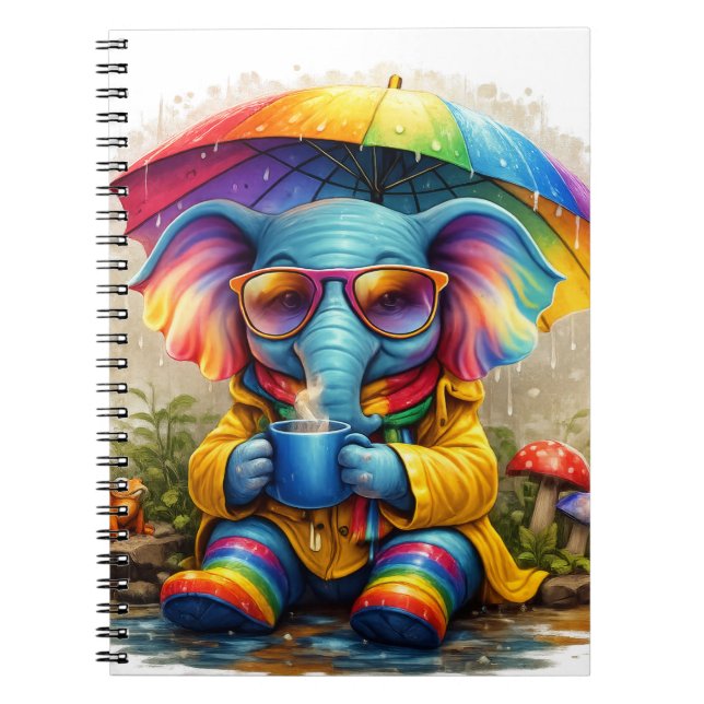 Caderno Espiral Cute Rainbow Elephant Notebook – Cozy Design (Frente)