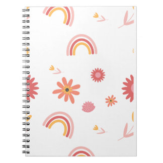 Caderno Espiral Cute Rainbow & Floral Pastel Pattern