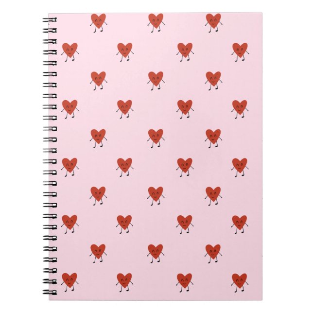 Caderno Espiral Cute Red Hearts Seamless Love Pattern on Pink (Frente)