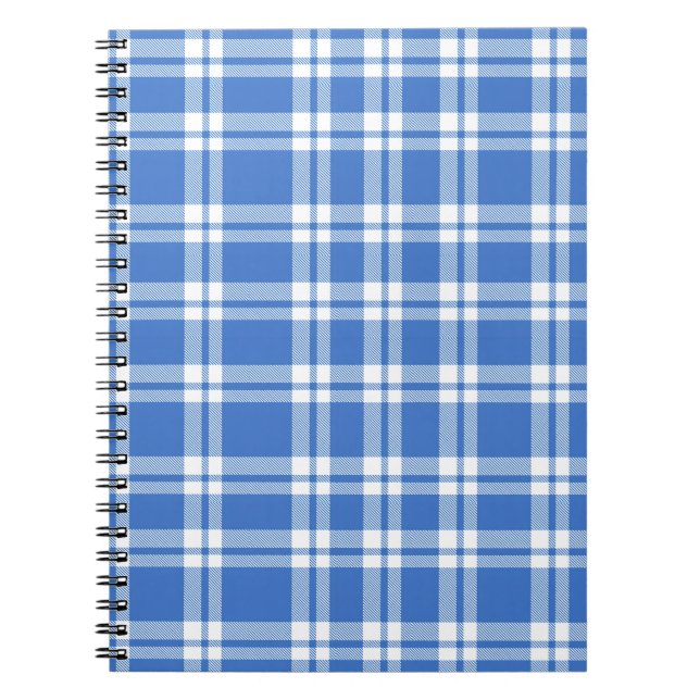 Caderno Espiral Cute Retro Blue Gingham Plaid Pattern (Frente)