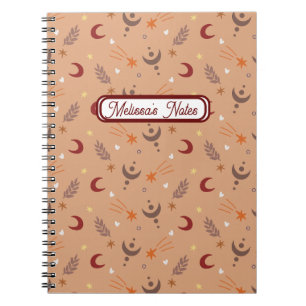 Caderno Espiral Cute Retro Brown Boho Nome Whimsical Personalizado