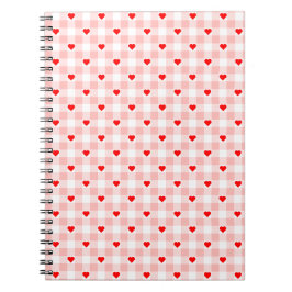 Caderno Espiral Cute Retro Pink Heart Gingham Plaid pattern