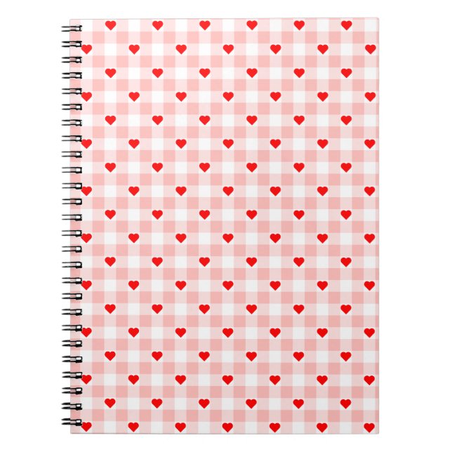 Caderno Espiral Cute Retro Pink Heart Gingham Plaid pattern (Frente)