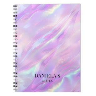 Caderno Espiral Cute Roxo Mármore Iridescente Legal Feminino Perso
