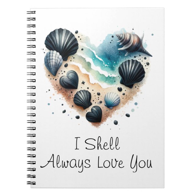 Caderno Espiral Cute Seashell Heart Beach Love Valentine's Day (Frente)