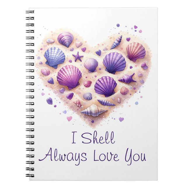 Caderno Espiral Cute Seashell Heart Beach Love Valentine's Day (Frente)