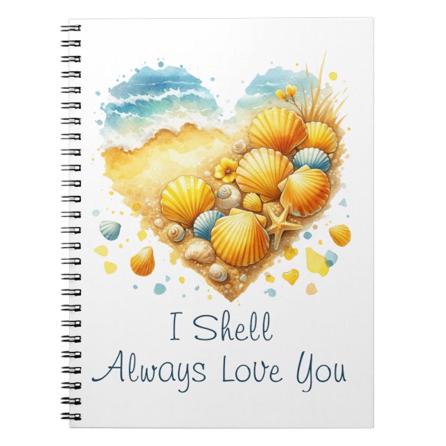 Caderno Espiral Cute Seashell Heart Beach Love Valentine's Day (Frente)