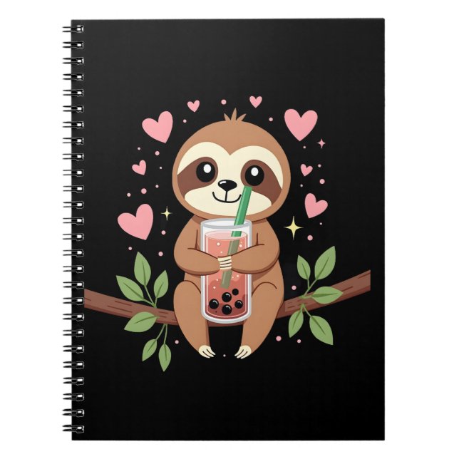 Caderno Espiral Cute Sloth Boba Bubble Milk Tea Kawaii Women Girls (Frente)